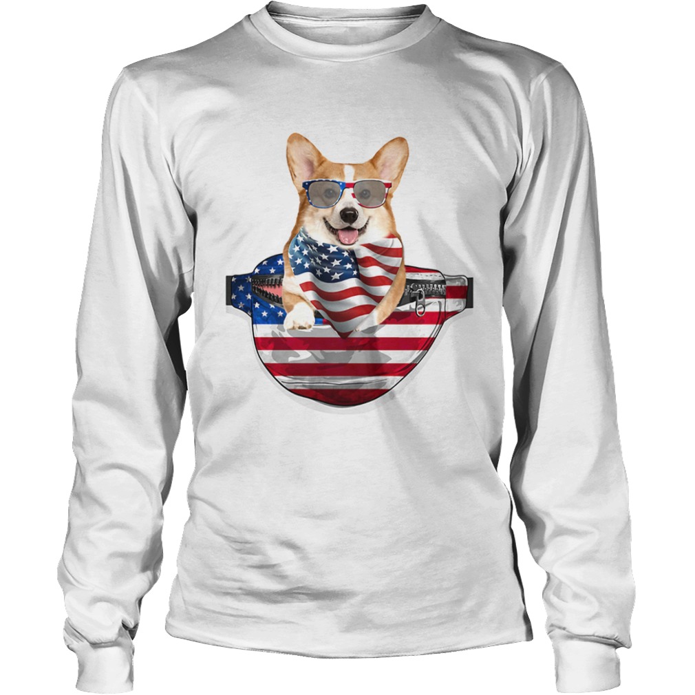 Welsh corgi waist pack american flag independence day  Long Sleeve