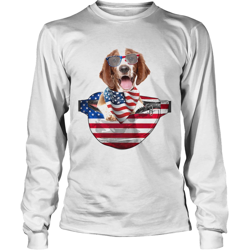 Welsh springer spaniel waist pack american flag independence day  Long Sleeve