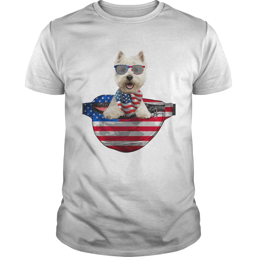 West highland white terrier waist pack american flag independence day shirt