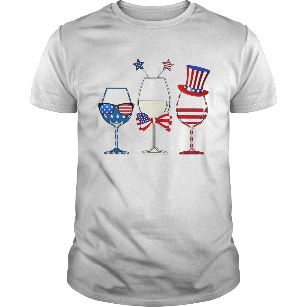 Wine Glass America Flag 4th Of July shirt