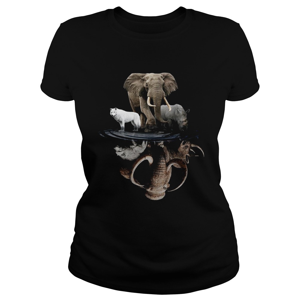 Wolf Elephant And Rhino Water Reflection  Classic Ladies