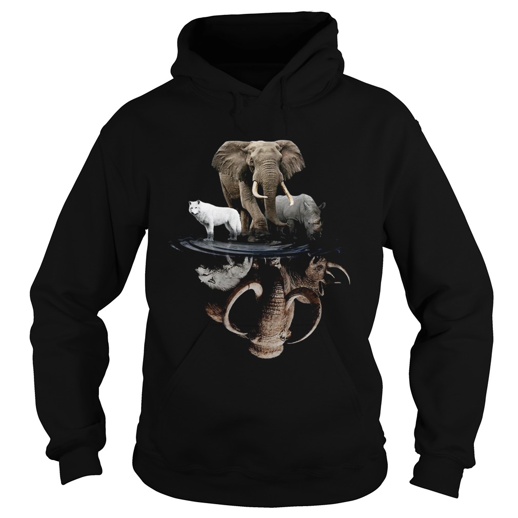 Wolf Elephant And Rhino Water Reflection  Hoodie