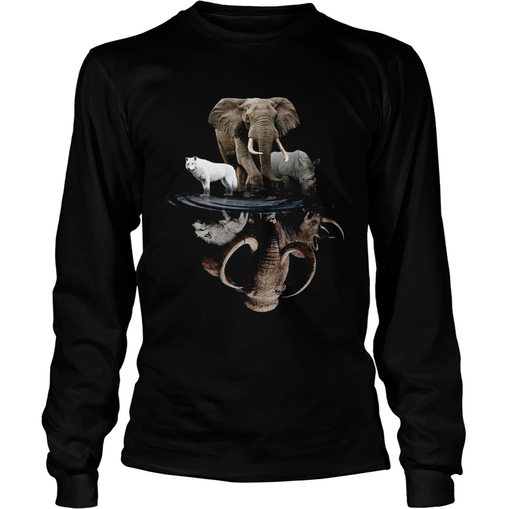 Wolf Elephant And Rhino Water Reflection  Long Sleeve