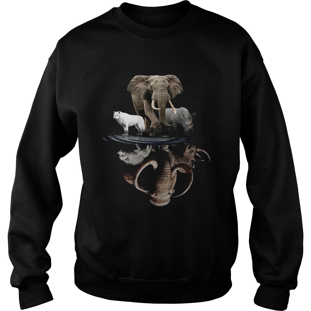 Wolf Elephant And Rhino Water Reflection  Sweatshirt