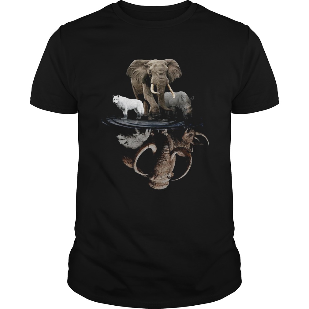 Wolf Elephant And Rhino Water Reflection  Unisex