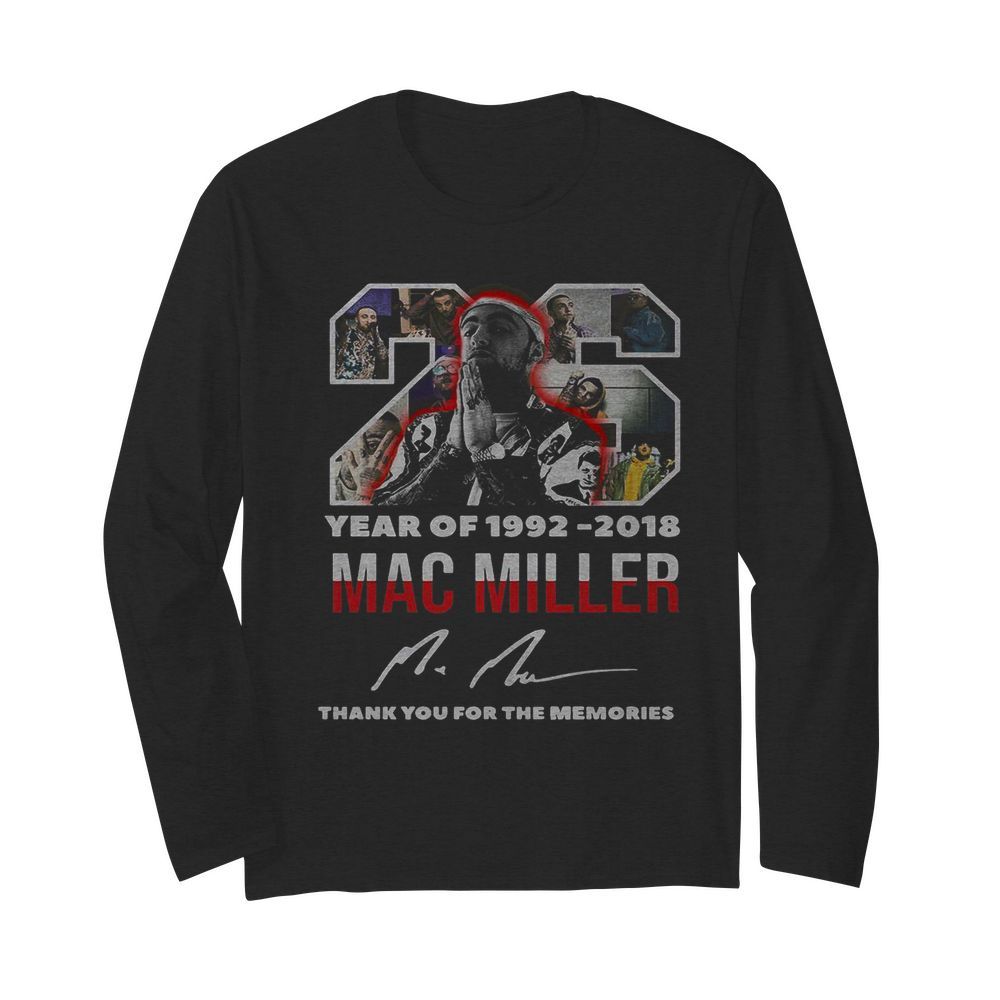 26 year of 1992 2018 mac miller thank you for the memories signature  Long Sleeved T-shirt 