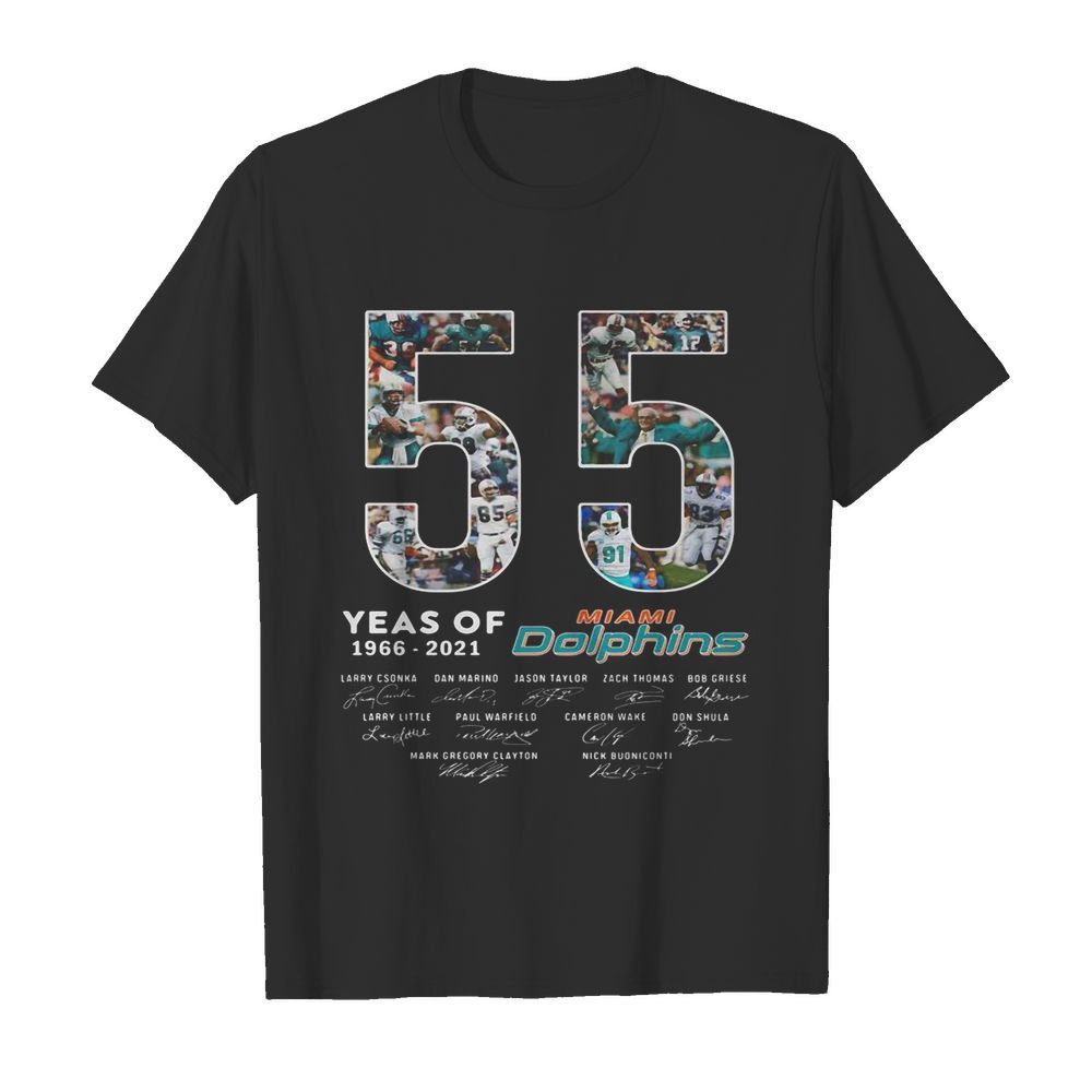 55 years of 1966 2021 miami dolphins signatures shirt