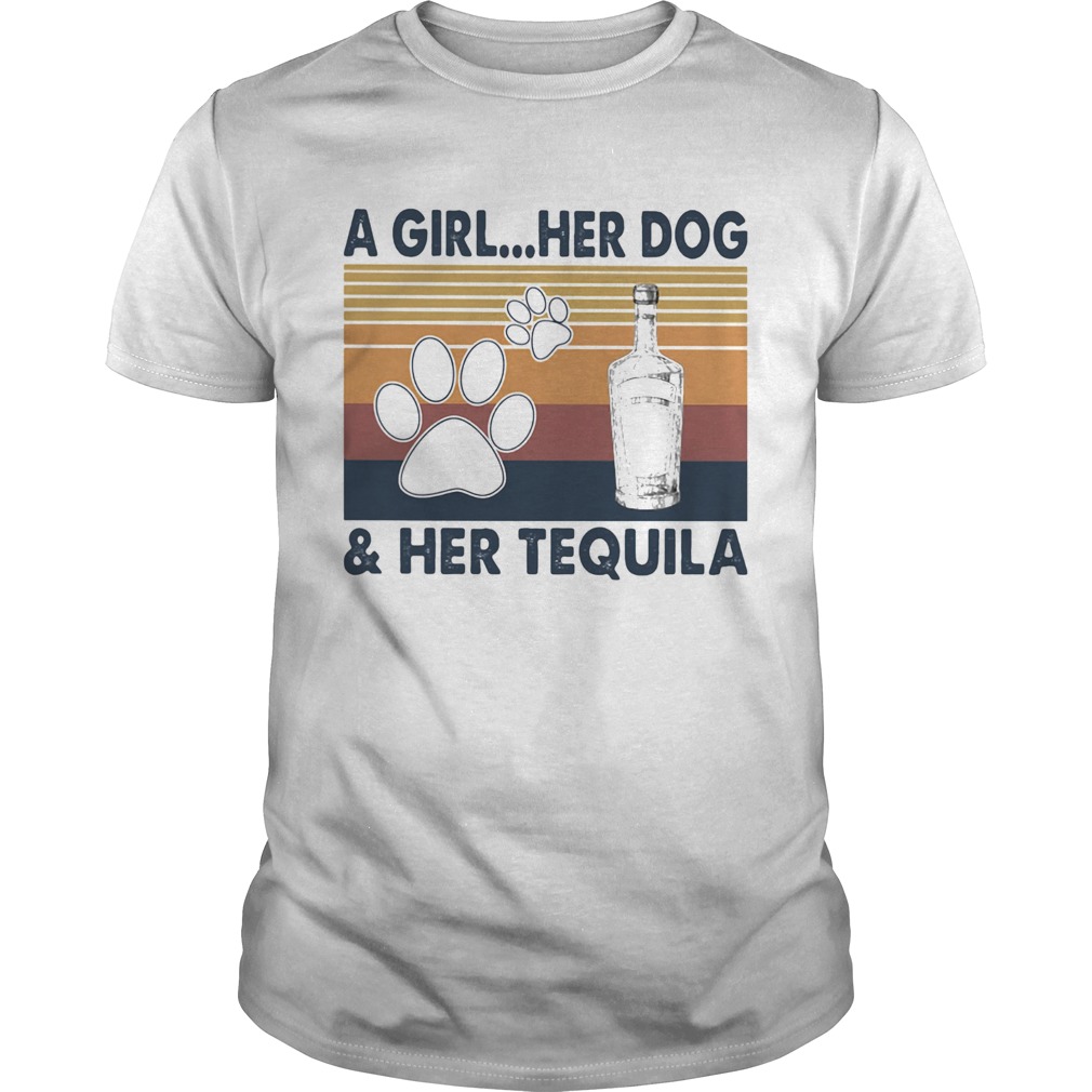 A Girl Her Dog And Her Tequila Footprint Vintage Retro shirt