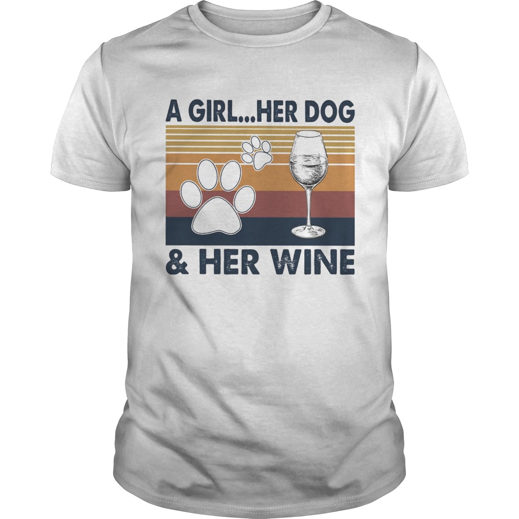 A Girl Her Dog And Her Wine Footprint Vintage Retro shirt