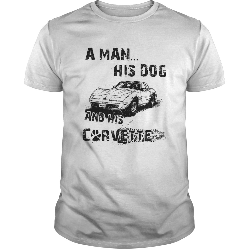 A Man His Dog And His Corvette Car Footprint shirt