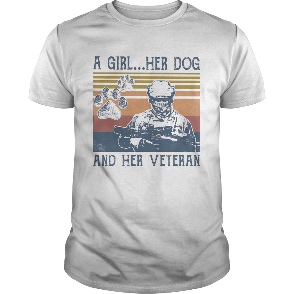 A girl her dog an her veteran footprint vintage retro shirt