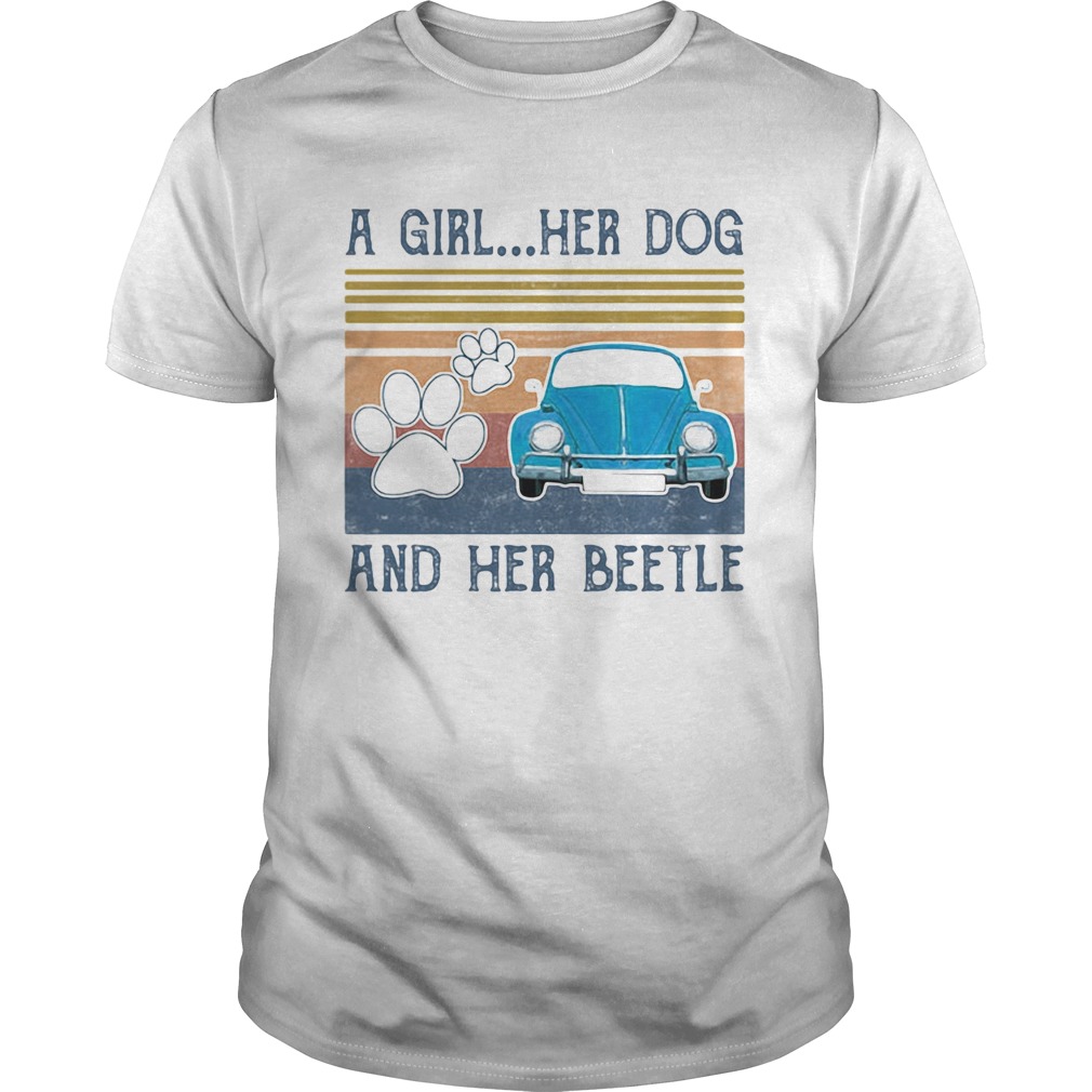 A girl her dog paw and her beetle car blue vintage retro shirt