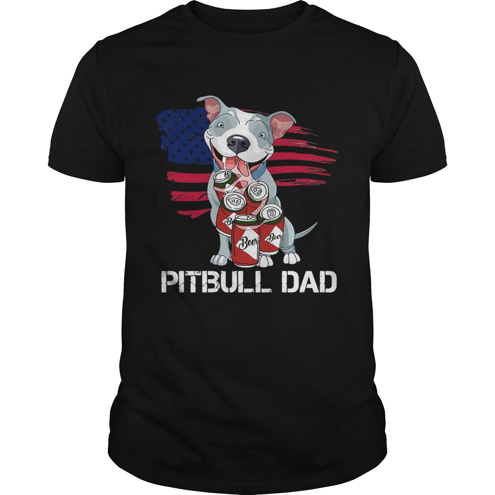 American Flag Pitbull Dad In Beer Father Day  Unisex