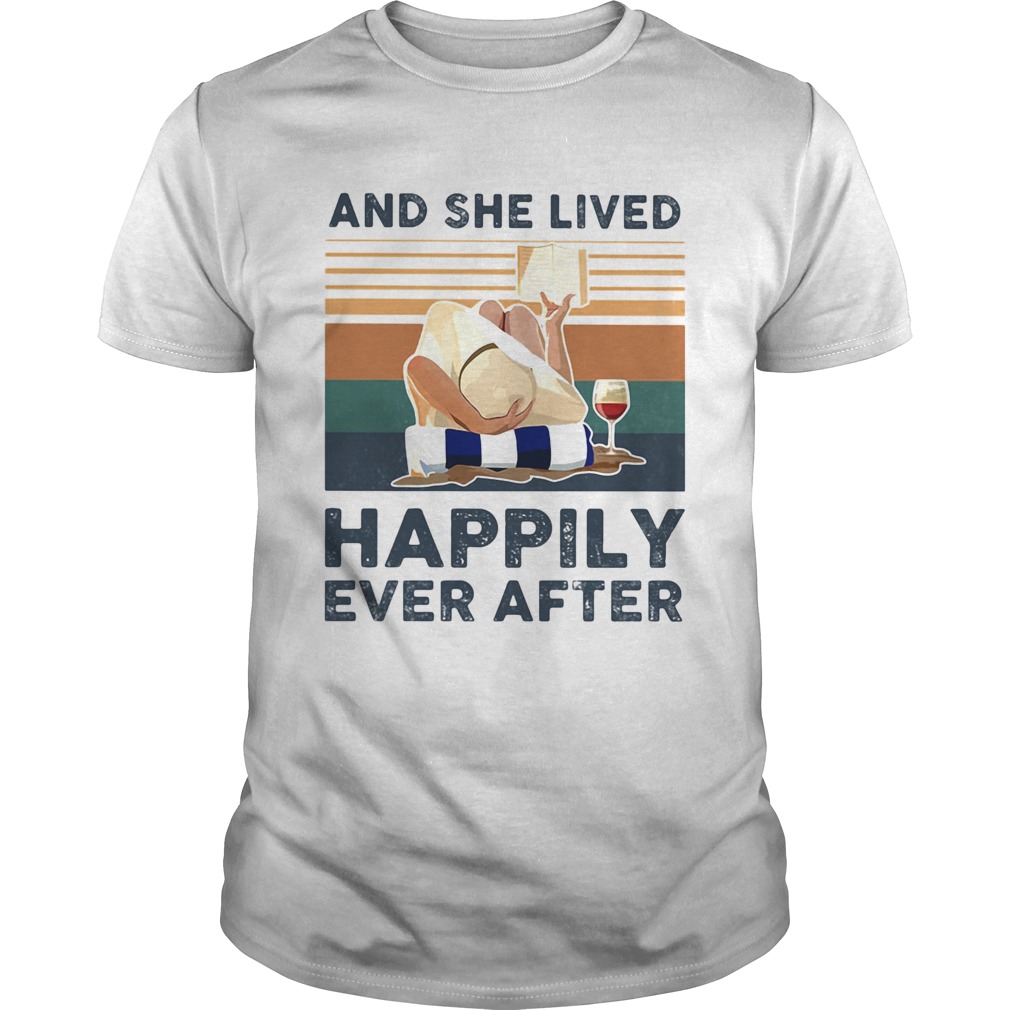 And She Lived Happily Ever After Lying Down Reading Cup Of Wine shirt