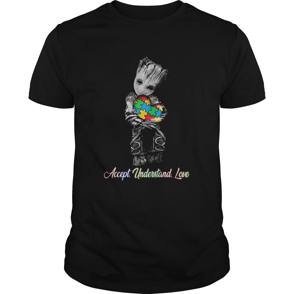 Baby Groot Hug Autism Heart Accept Understand Love shirt