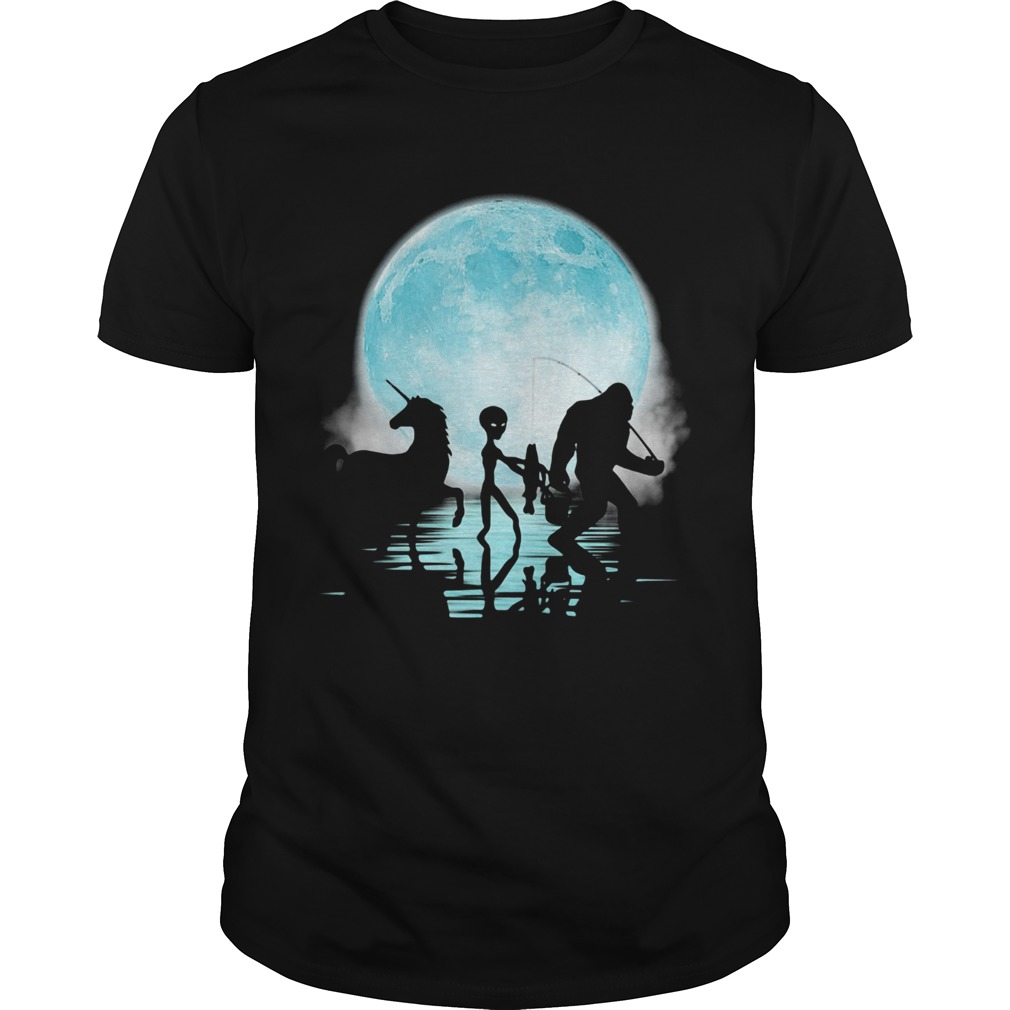 Bigfoot Goes Fishing With Alien And Unicorn shirt