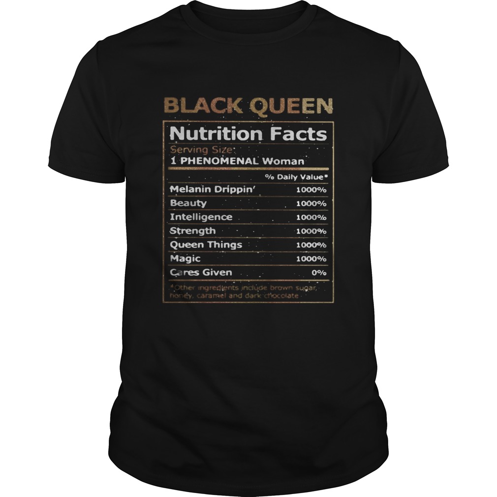 Black queen nutrition facts list shirt