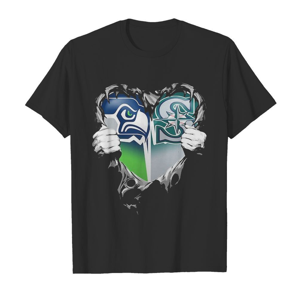 Blood inside seattle seahawks and seattle mariners heart shirt