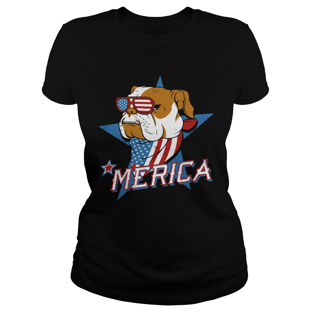 Bulldog merica american flag independence day  Classic Ladies