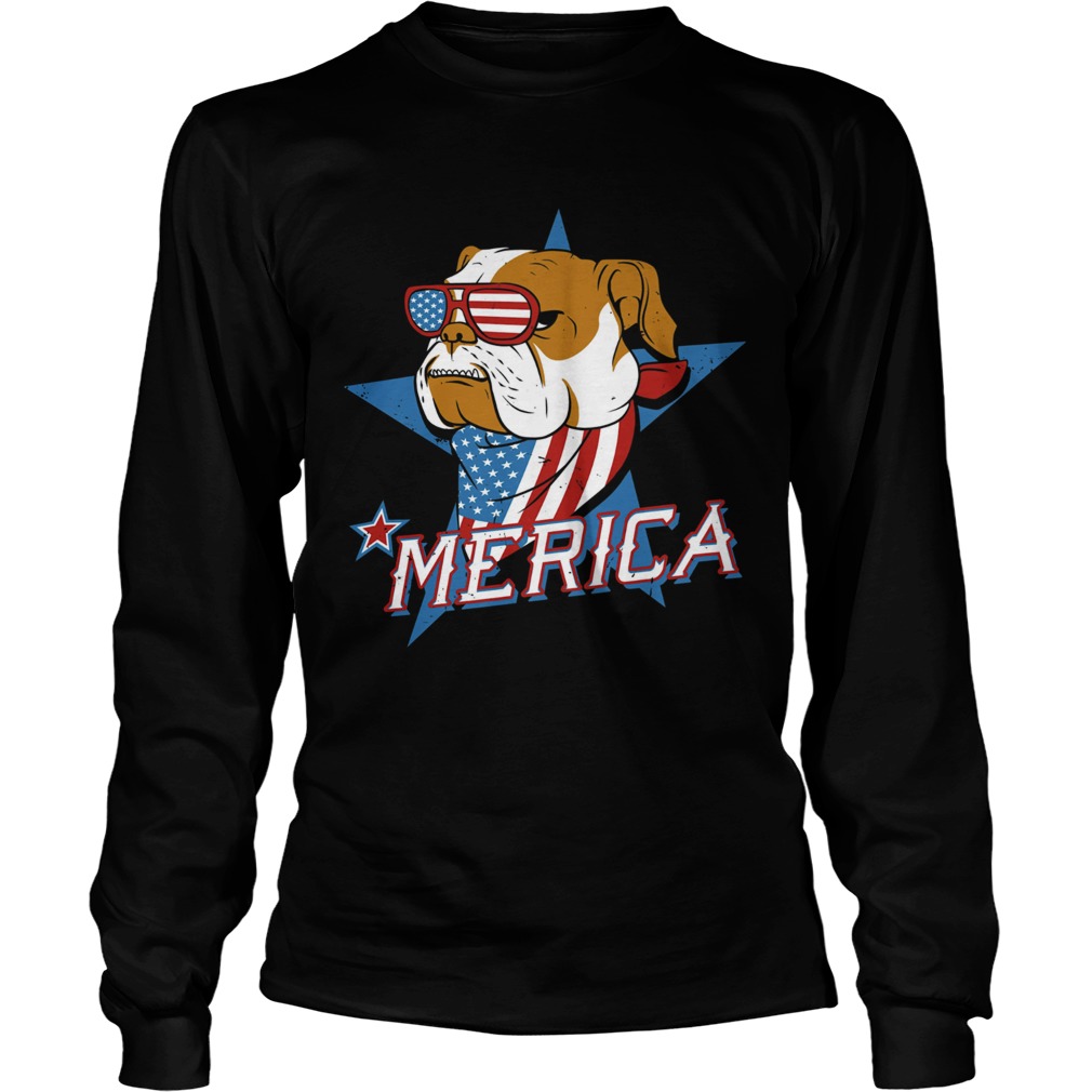 Bulldog merica american flag independence day  Long Sleeve