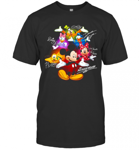 Disney Mickey Mouse Cartoon Characters Signatures T-Shirt