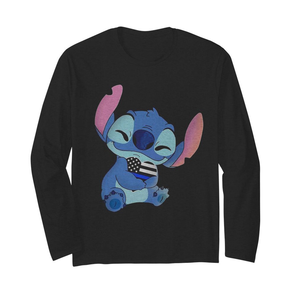 Disney stitch hug heart american flag independence day  Long Sleeved T-shirt 