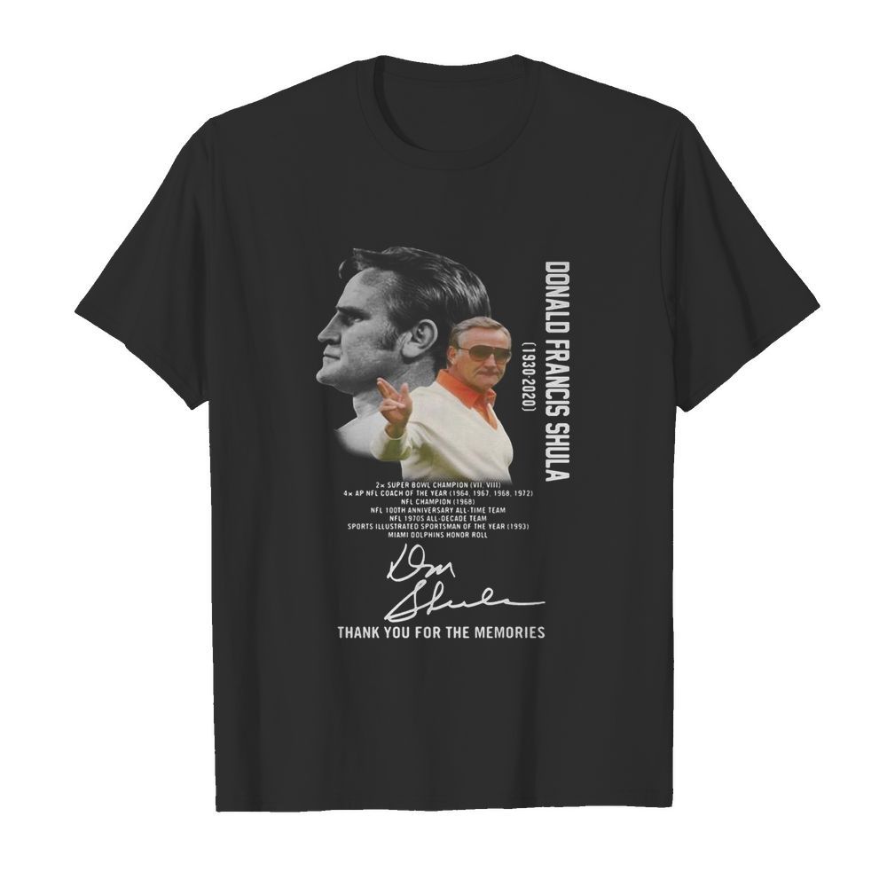 Donald francis shula thank you for the memories signatures shirt