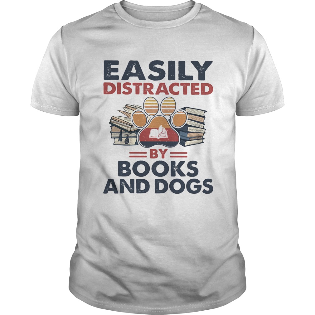 Easily Distracted By Book And Dogs Footprint Vintage Retro shirt