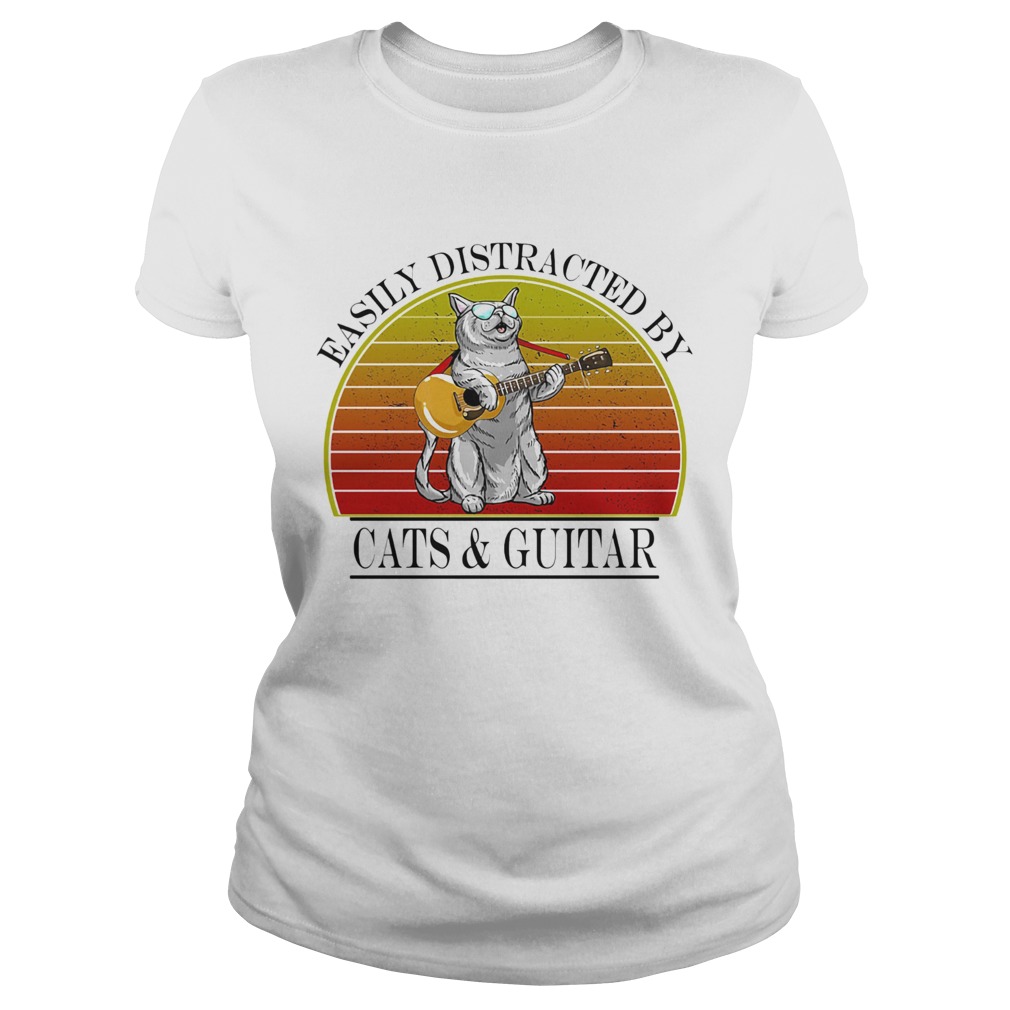 Easily distracted by cats and guitar vintage retro  Classic Ladies