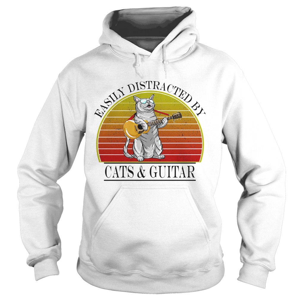 Easily distracted by cats and guitar vintage retro  Hoodie