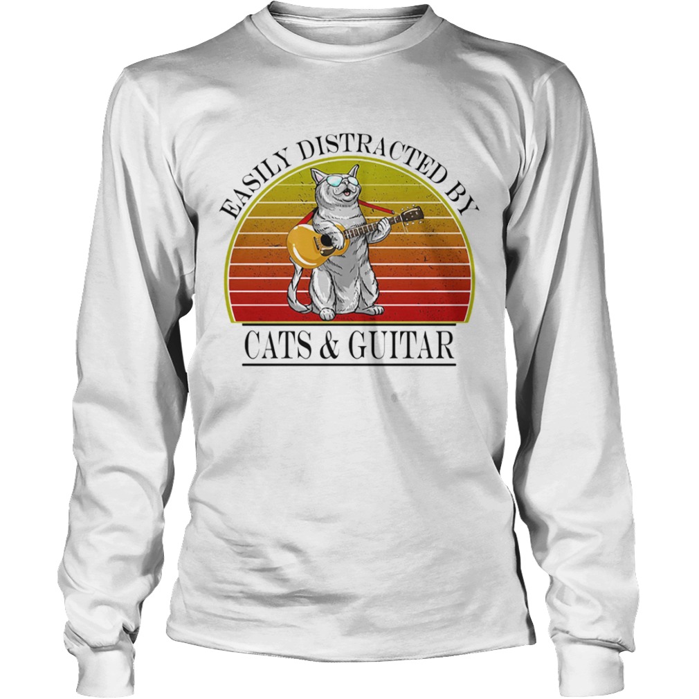 Easily distracted by cats and guitar vintage retro  Long Sleeve