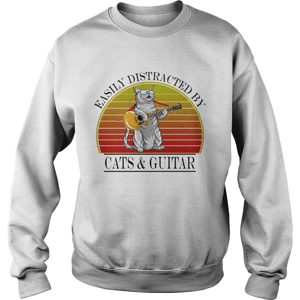 Easily distracted by cats and guitar vintage retro  Sweatshirt