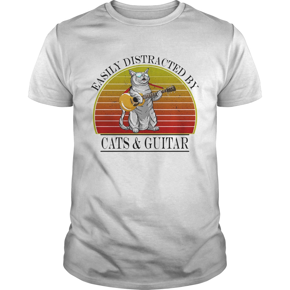 Easily distracted by cats and guitar vintage retro  Unisex