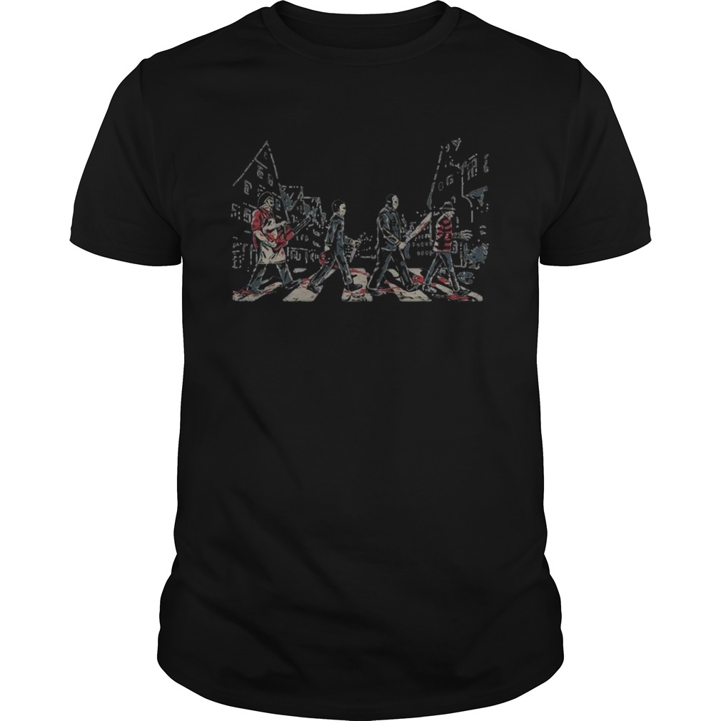 Halloween horror characters guitar abbey road shirt