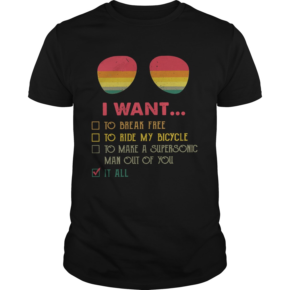 I Want To Break Free To Ride My Bicycle Glasses Vintage Version shirt