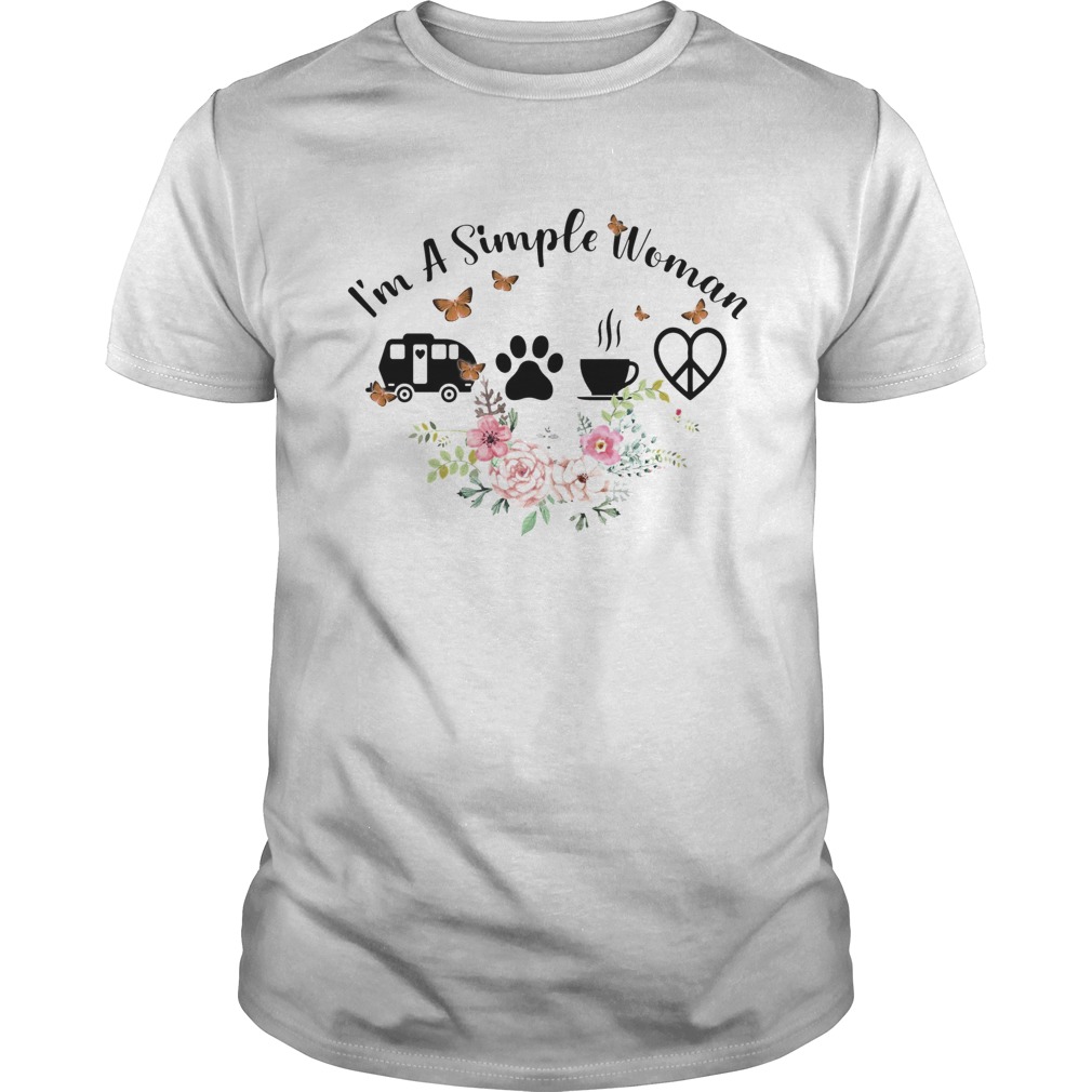 Im a simple woman truck footpirnt coffee heart Butterfly flower shirt