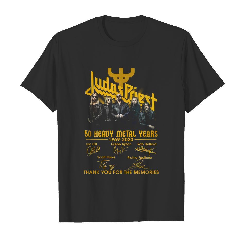 Judas priest 50 heavy metal years 1969 2020 thank you for the memories signatures shirt