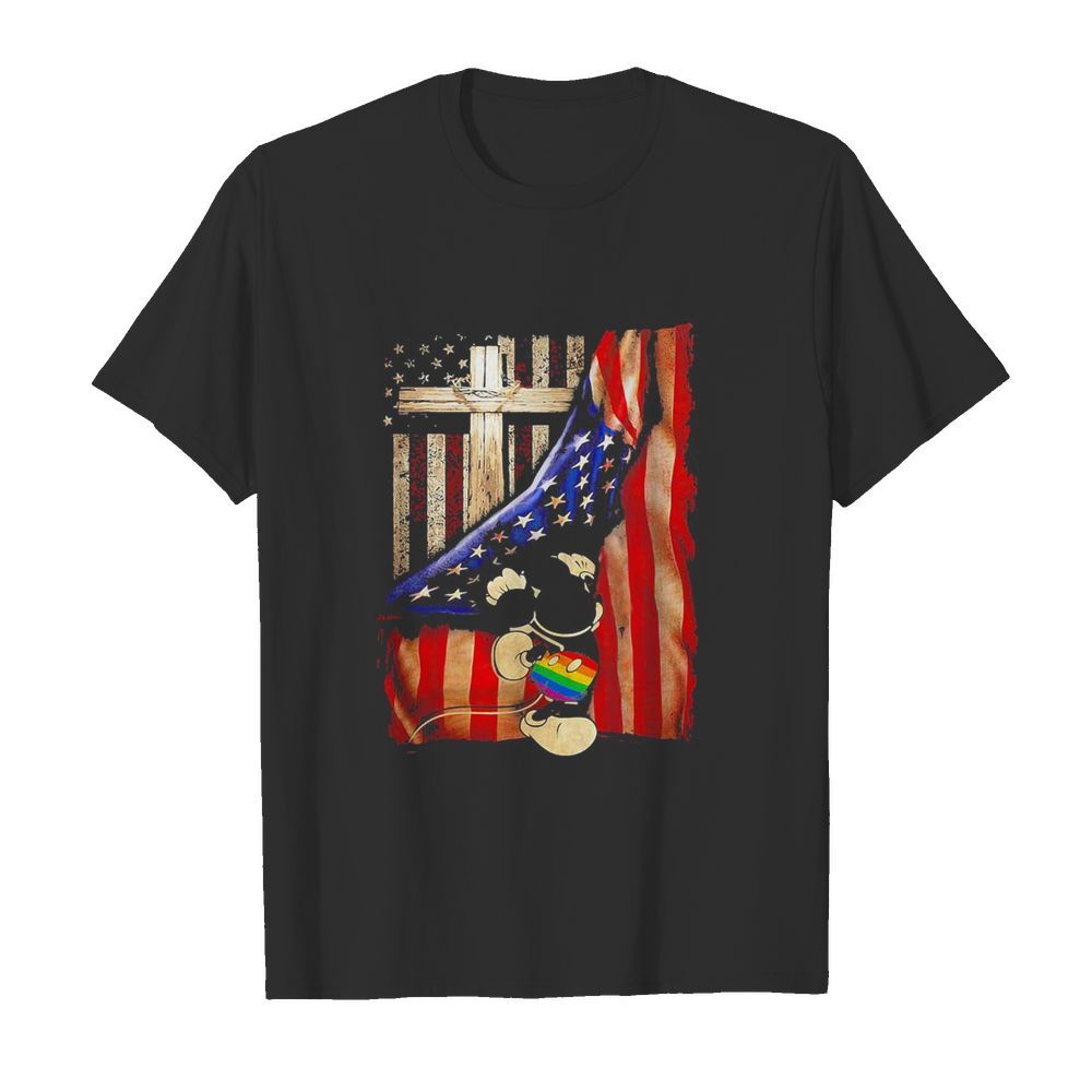 Lgbt mickey mouse cross american flag independence day shirt