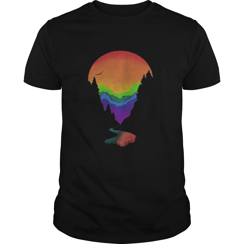 Lgbt rainbow moon mountains shirt