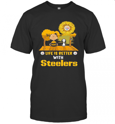 Life Is Better With Steelers Snoopy And Chailer Brown T-Shirt