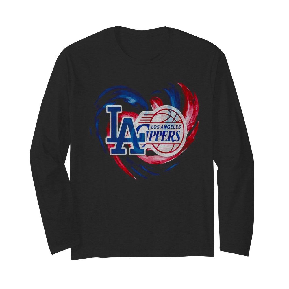 Los angeles dodgers and los angeles clippers heart color  Long Sleeved T-shirt 