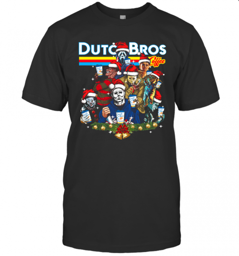 Merry Christmas Horror Movie Characters Dutch Bros Coffee T-Shirt