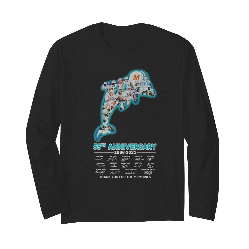 Miami dolphins logo 55th anniversary 1966 2021 thank you for the memories signatures  Long Sleeved T-shirt 