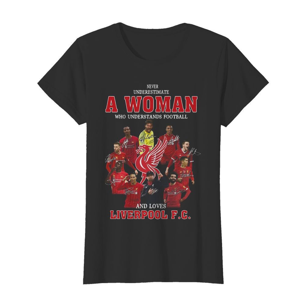 Never Underestimate A Woman Who Understands Football And Loves Liverpool Fc Signatures  Classic Women's T-shirt