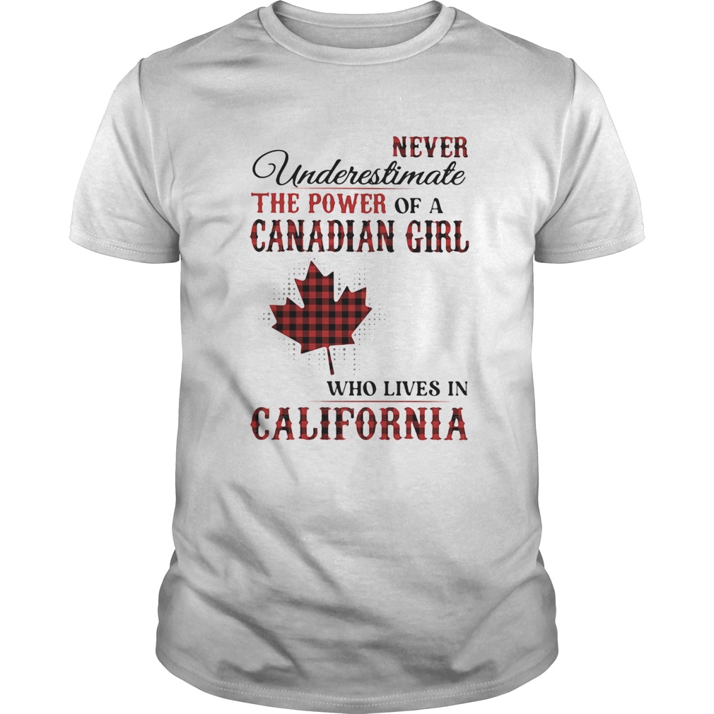 Never underestimate the power of a canadian girl who lives in california shirt