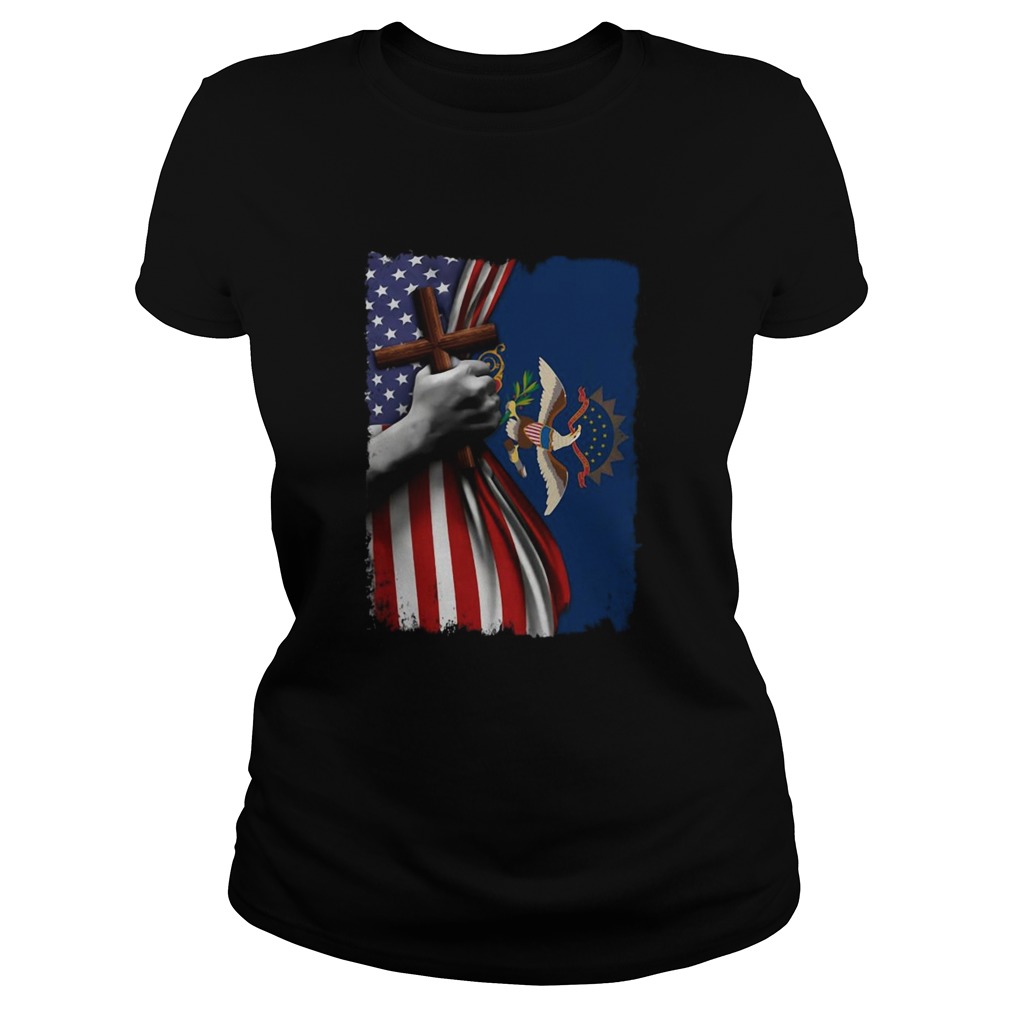 North dakota american flag cross happy independence day  Classic Ladies