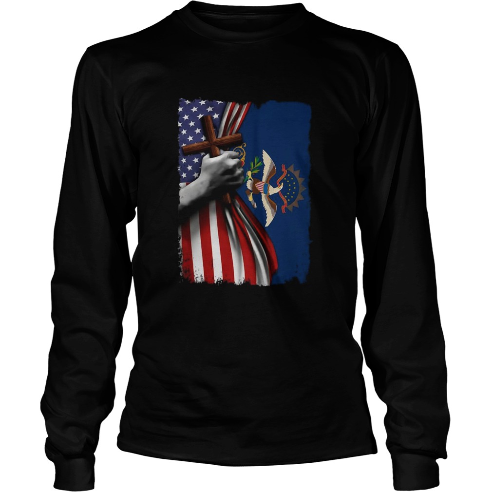 North dakota american flag cross happy independence day  Long Sleeve