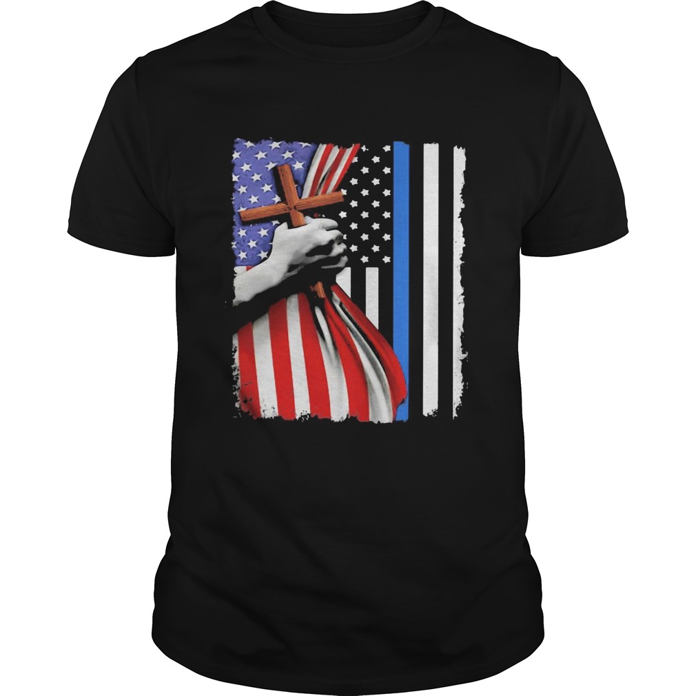 Open American flag hand cross shirt