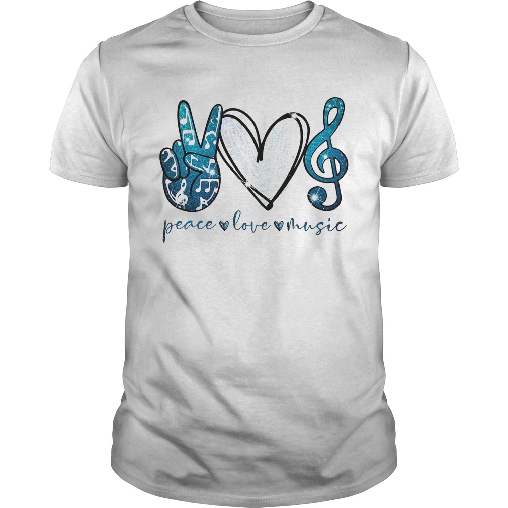 Peace love music hand love key sol blue shirt