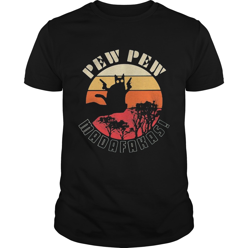 Pew pew madafakas gun black cat vintage retro shirt